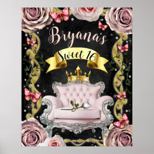 Skylt med rosa stol rosor fjärilar välkommen Sweet