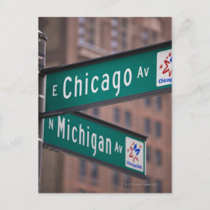 Skyltarna Chicago och Michigan Avenue, Chicago, Vykort