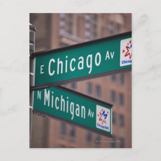Skyltarna Chicago och Michigan Avenue, Chicago, Vykort