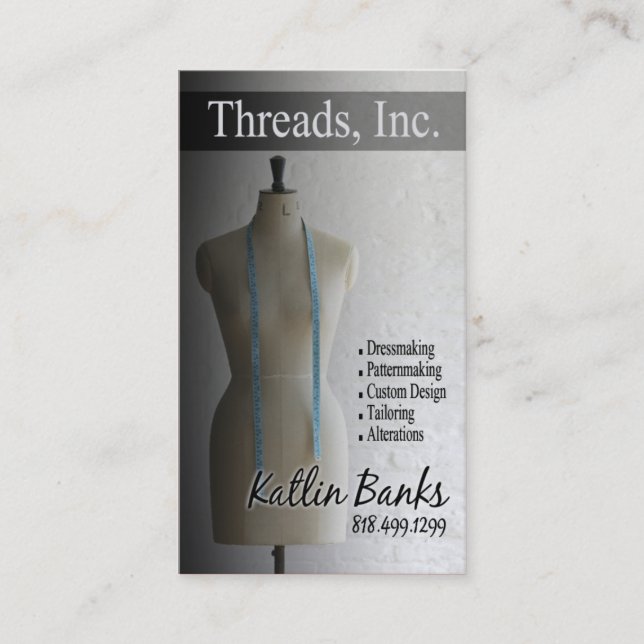 "Skyltdocka" sömmerska, Seamstress, skräddare, Visitkort (Framsida)