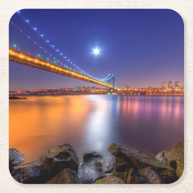 Skymning George Washington BridgePalisades, NJ. Underlägg Papper Kvadrat (Framsidan)
