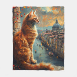 Skymning i Venedig | Röd katt vid en kanal Fleecefilt