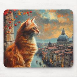 Skymning i Venedig | Röd Katt vid en Kanal Musmatta