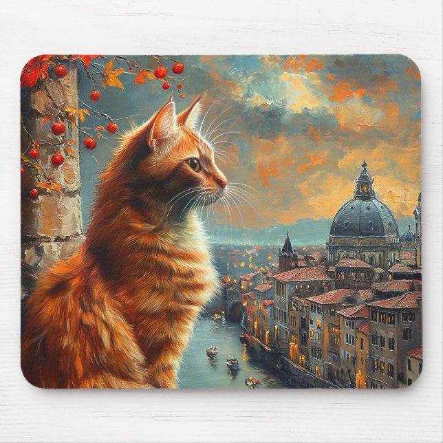 Skymning i Venedig | Röd Katt vid en Kanal Musmatta (Framsidan)