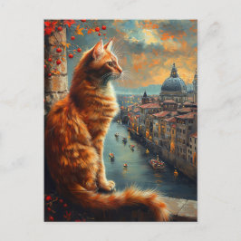 Skymning i Venedig | Röd katt vid en kanal Vykort