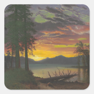 Skymning Lake Tahoe, c.1870s (olja på kanfas) Fyrkantigt Klistermärke