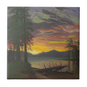 Skymning Lake Tahoe, c.1870s (olja på kanfas) Kakelplatta