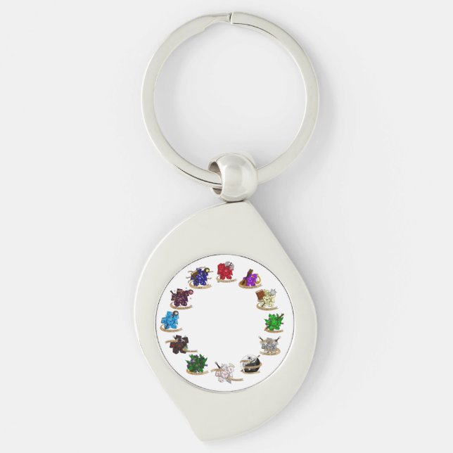 Skymning och drakmer av klass Dice-design Swirl Silverfärgad Nyckelring (Framsidan)