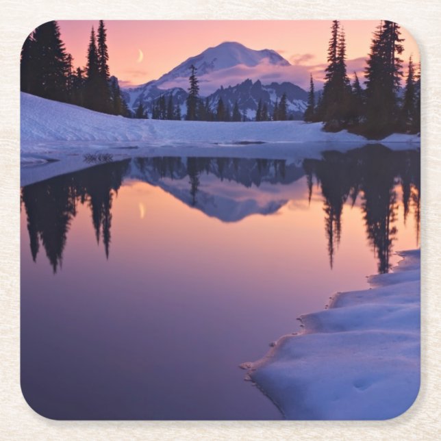 Skymning, Tarn och växande måne Underlägg Papper Kvadrat (Framsidan)