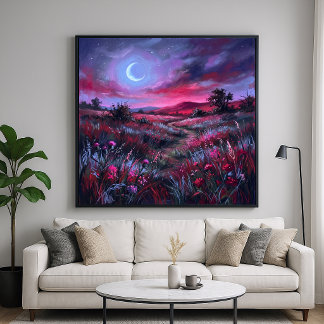 Skymningshalvmåne - Impressionistiskt Landskap Poster