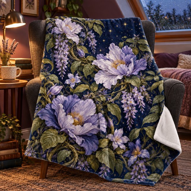 Skymningsrankaperi kastfilt fleecefilt (30 x 40 inch fleece blanket. Printed front, plain white back. Styled scene; props not included.)