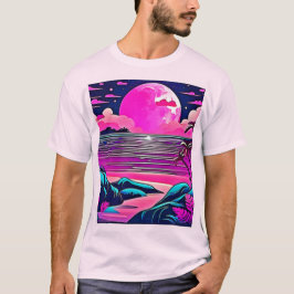 Skymningsrosa Neon Strandlandskap T Shirt