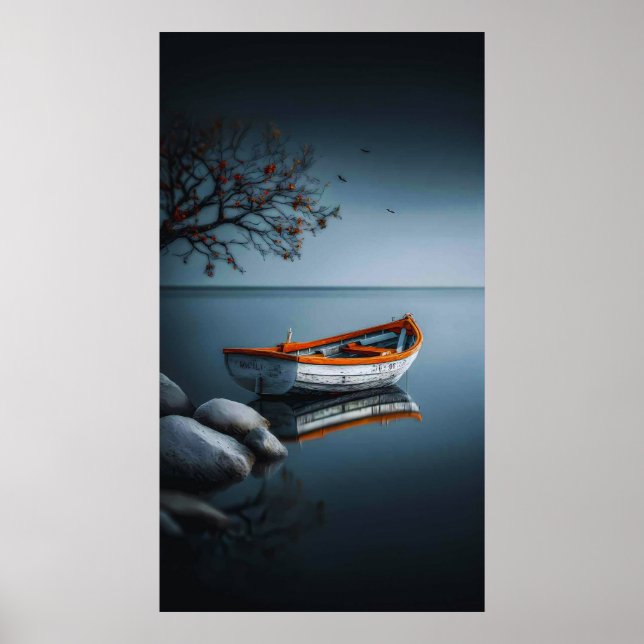 Skymningsserenitet: Den orange båten Poster (Framsidan)