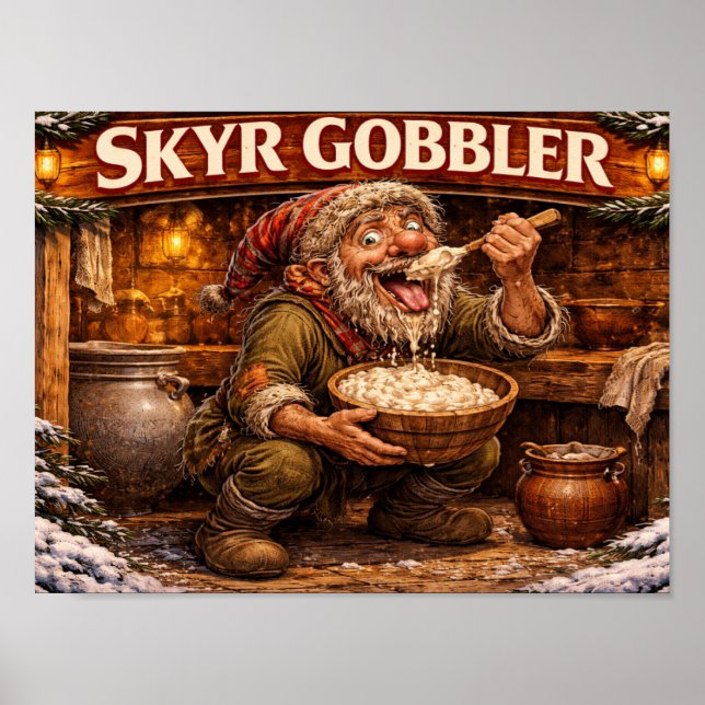 Skyr Gobbler Isländsk Julpojke Poster (Framsidan)