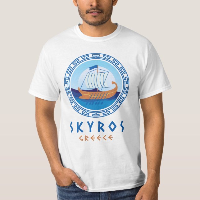 Skyros, Greklands grekiska Frakt Design Manar T Shirt (Framsida)