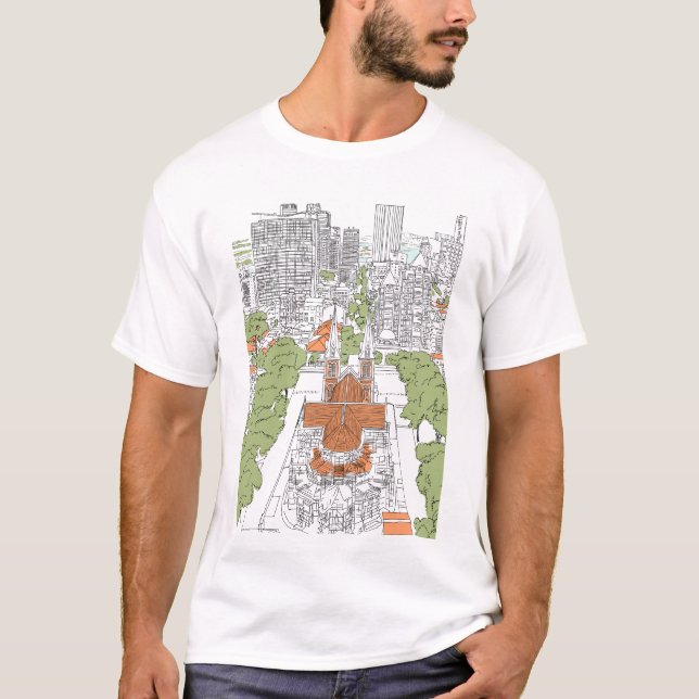 skyscraper byggnad kyrkan t shirt (Framsida)