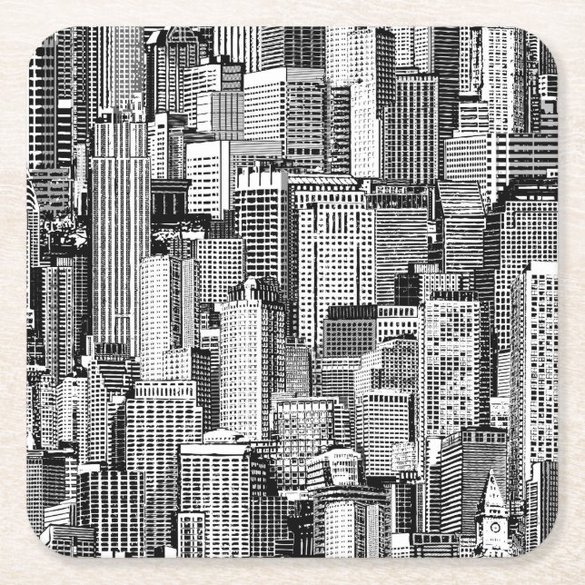 Skyscraper City Isometric Seamless Struktur Underlägg Papper Kvadrat (Framsidan)