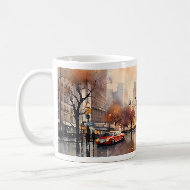 Skyscraper, gatunilternor och färgreduktion kaffemugg (Vänster)