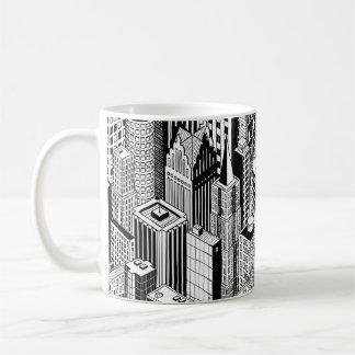 Skyscraper illustration av stad, isometrisk sömlös kaffemugg