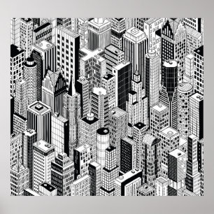 Skyscraper illustration av stad, isometrisk sömlös poster