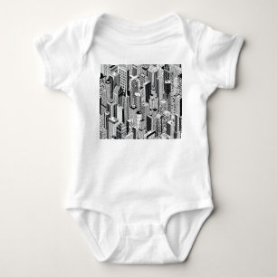 Skyscraper illustration av stad, isometrisk sömlös t shirt