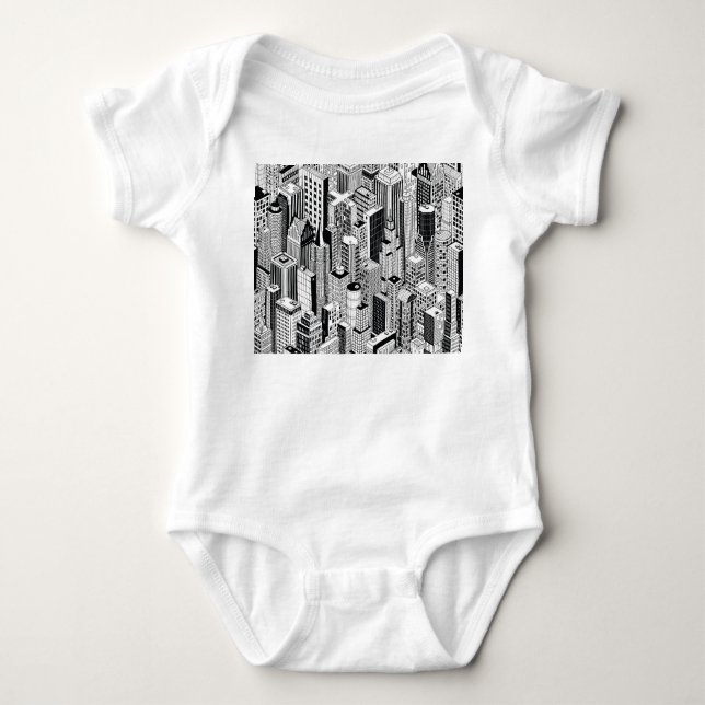 Skyscraper illustration av stad, isometrisk sömlös t shirt (Framsida)