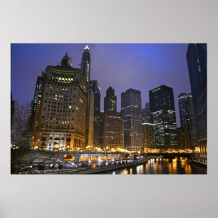 Skyscraper på Chicagoet River Poster