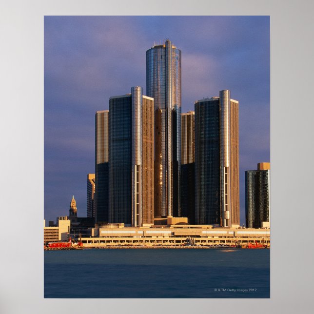 Skyscraper vid vatten i Detroit 3 Poster (Framsidan)