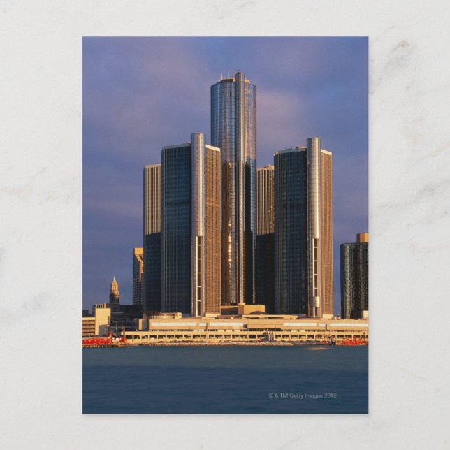 Skyscraper vid vatten i Detroit 3 Vykort (Framsida)