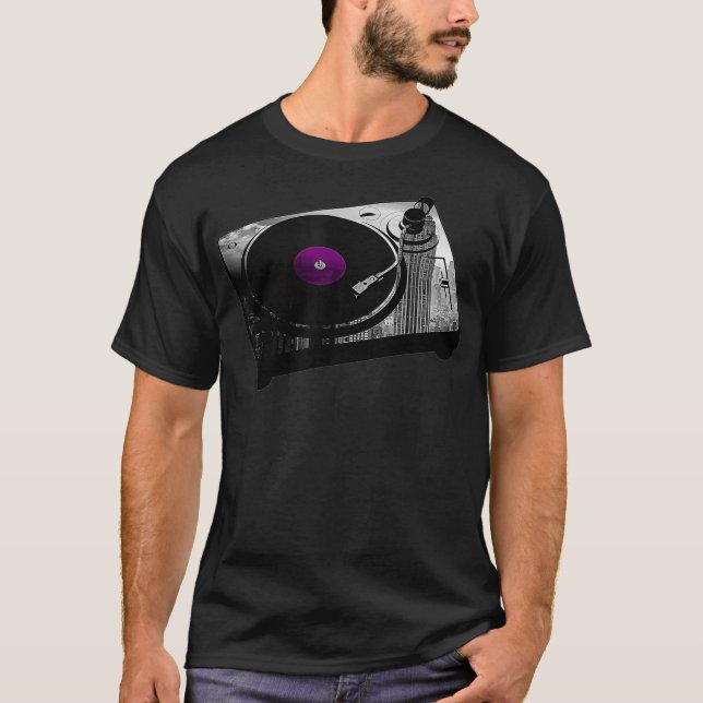 Skyscraperna Vinyl Turntable DJ Music T Shirt (Framsida)