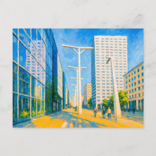 Skyskrapor och gatuliv - Warszawa oljemålning Helg Vykort