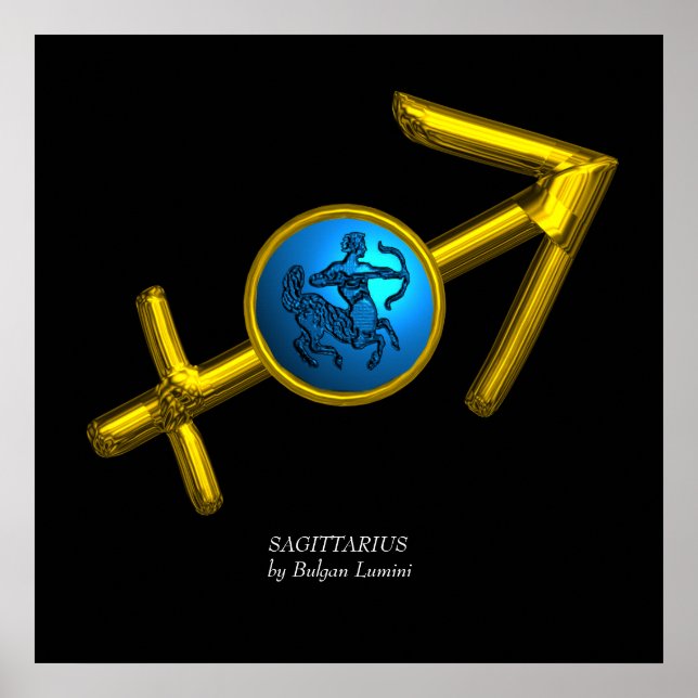 SKYTTEN / GULD ZODIACK FÖDELSETECKEN I SVART POSTER (Framsidan)