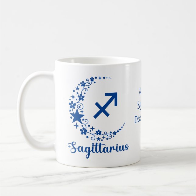 Skytten Zodiak Astrologi Födelsedag Blå Vit Kaffemugg (Vänster)