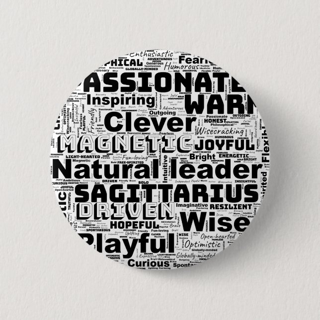 Skytten Zodiak Word Cloud Inspiration Knapp (Framsida)