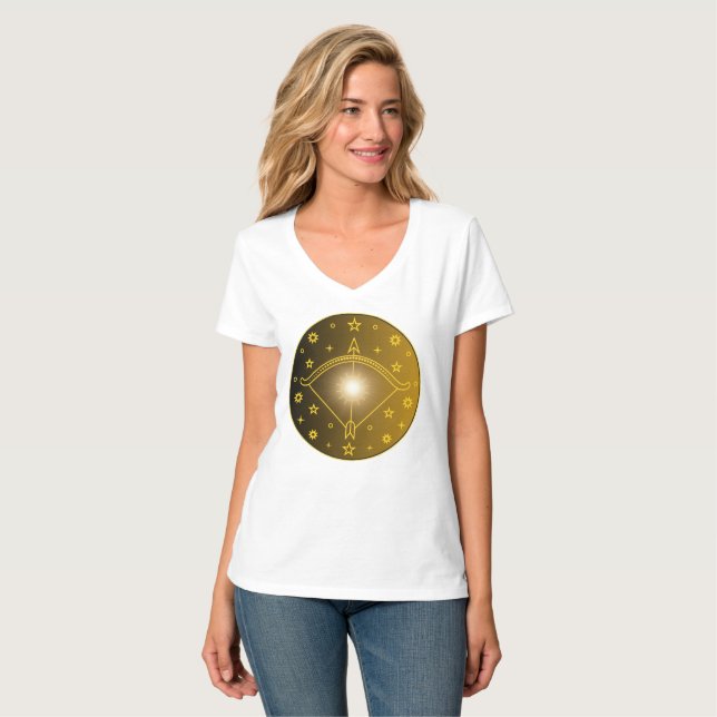 Skytten Zodiakemblem Minimalt Celest Symbol T Shirt (Hel framsida)