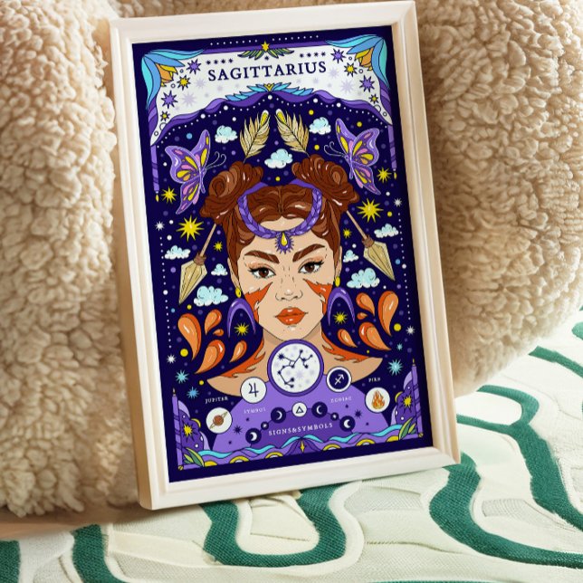 Skytten Zodiakskylt Blå Affisch - Äventyrlig  (Skapare uppladdad)