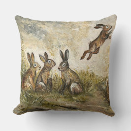Skyward Fluff Meadow Hare Whimsical Rabbit Family Kudde