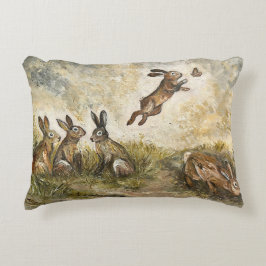 Skyward Fluff Meadow Hare Whimsical Rabbit Family Prydnadskudde