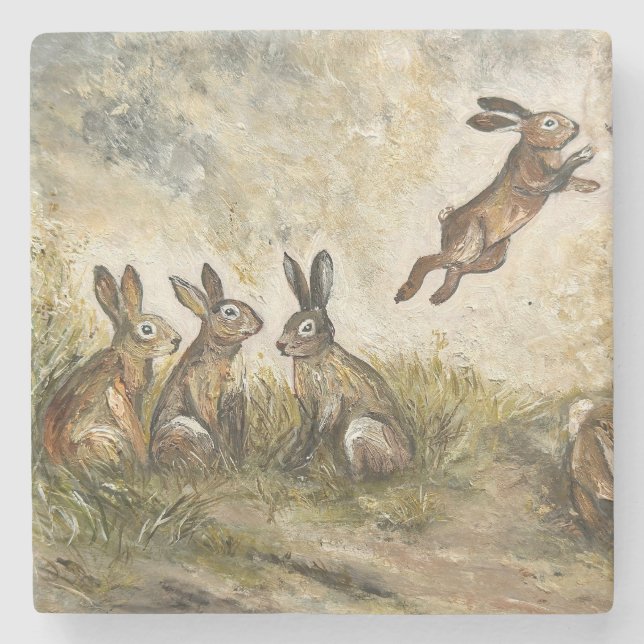 Skyward Fluff Meadow Hare Whimsical Rabbit Family  Stenunderlägg (Framsidan)