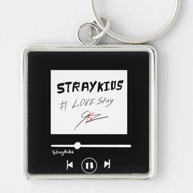Skz-album  fyrkantig silverfärgad nyckelring (Framsidan)