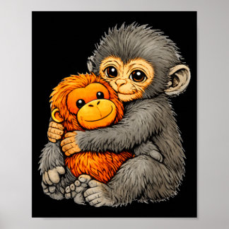 Slå apa rolig söt baby djur kramar plysch poster