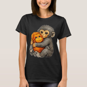 Slå apa rolig söt baby djur kramar plysch t shirt