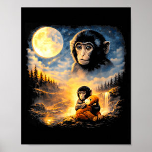 Slå babyapa tittar på sin mamma i månen poster