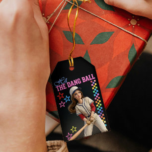Slå Den Förbaskade Bollen Rolig Baseboll Mamma Doc Presentetikett