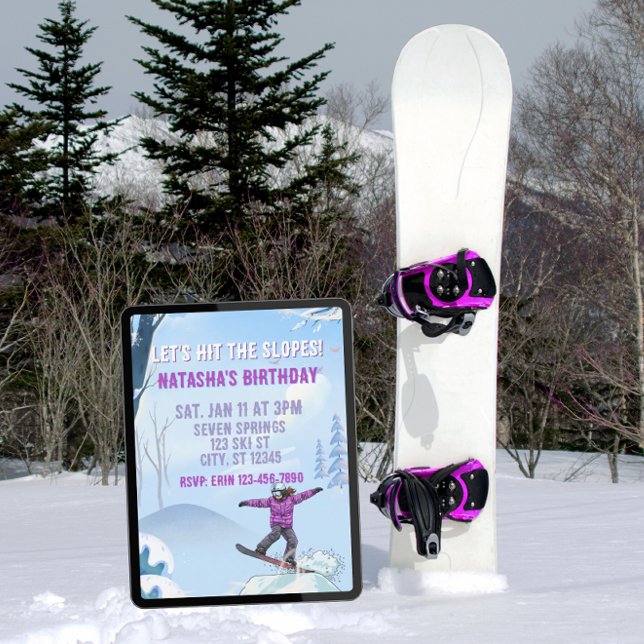 Slå i backen, Snowboard-tjej födelsedag Inbjudningar (Skapare uppladdad)