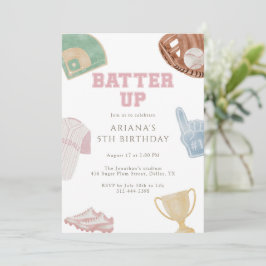 Slå på Preppy Rosa Basebollbåge 5-årsdag Inbjudningar