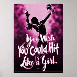 Slå som en flicka Rosa Volleyball Poster