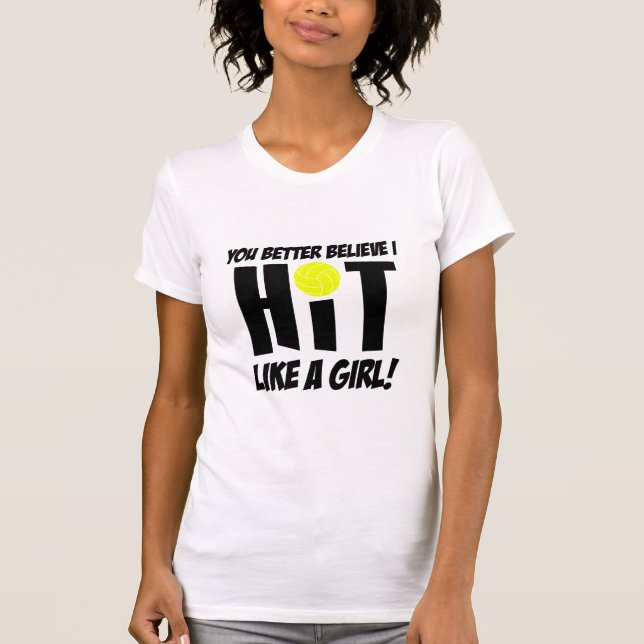 slå som en tjej volleyboll t shirt (Framsida)