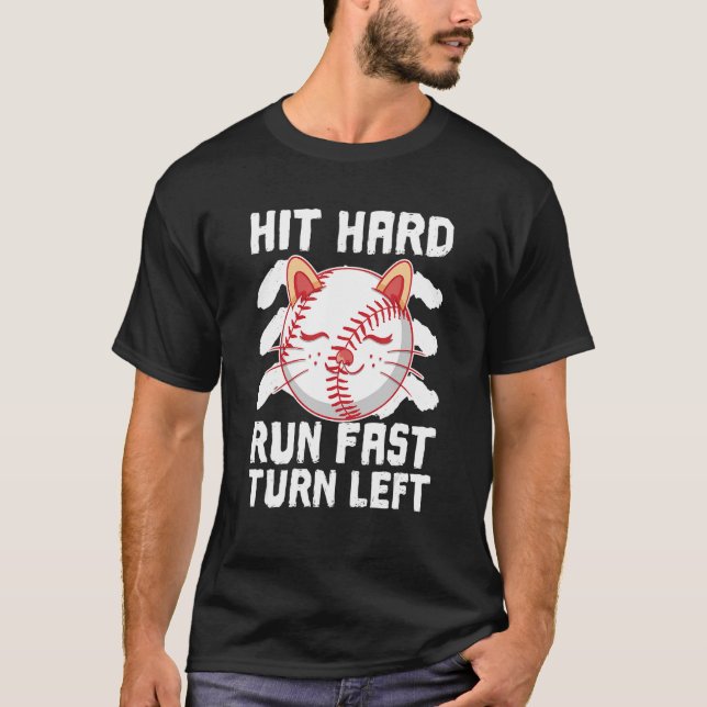 Slå Springa Fast Turn Lämna Baseball Boll Cat Spo T Shirt (Framsida)
