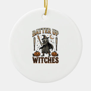 Slå till Häxor Vintage Halloween Baseboll Design Julgransprydnad Keramik